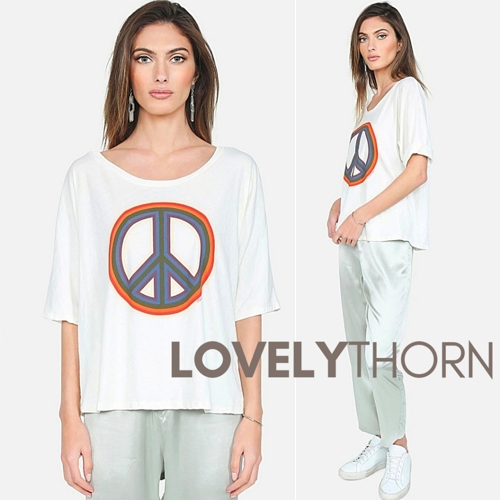 LAUREN MOSHI // ltd ed barbie rainbow peace print soft crop vintage feel top - Picture 6 of 12
